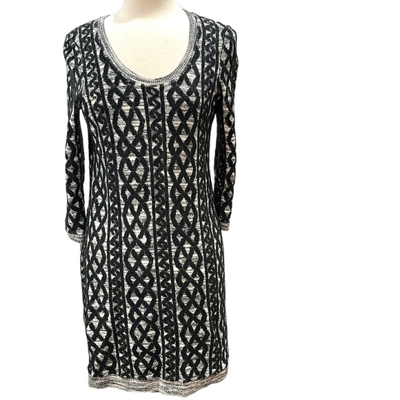 ANTHROPOLOGIE Moth Textured Pattern Sweater Dress SZ S Black Grey - Picture 3 of 9